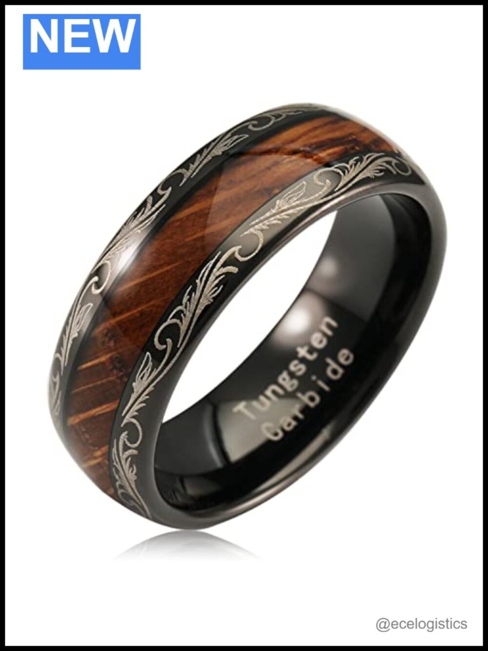 Tungsten Ring Whiskey Barrel Wood Inlay Wedding Band Men
